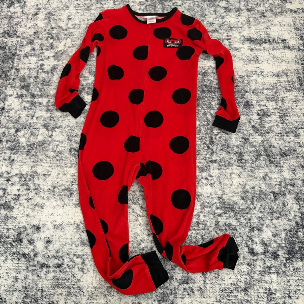 Miraculous Ladybug Red Polka Dot Fleece One Piece Pajamas Size 6/6X Kids Sleeper